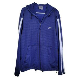 Speedo Mens Sports Hoodie Blue and White Athletic Jacket size Large   JH782